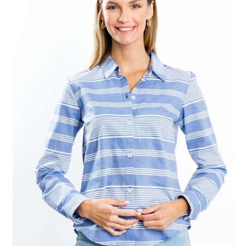 
                      
                        Blue Striped Button Down Shirt
                      
                    