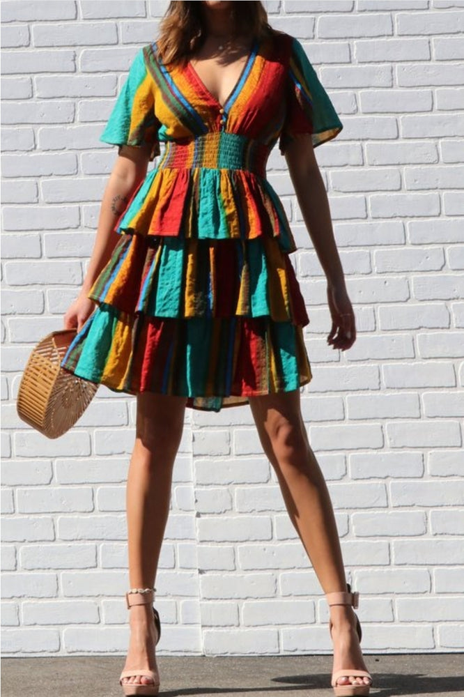 
                      
                        Multi Color Ruffled Mini Dress
                      
                    