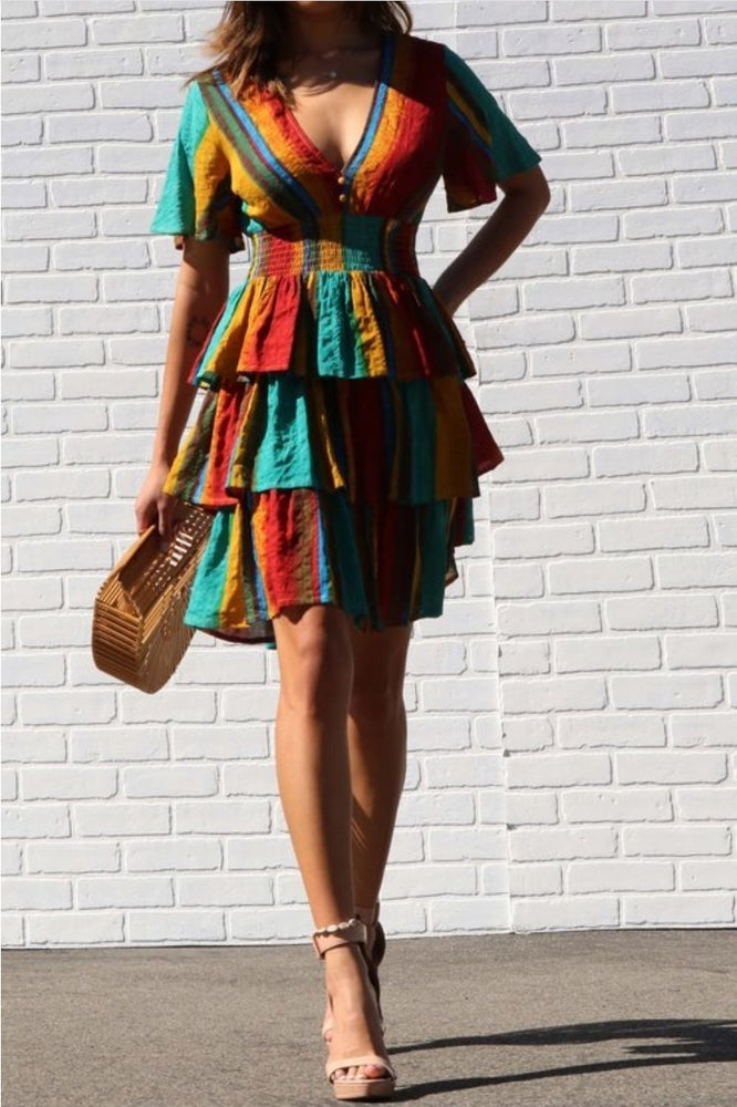 
                      
                        Multi Color Ruffled Mini Dress
                      
                    