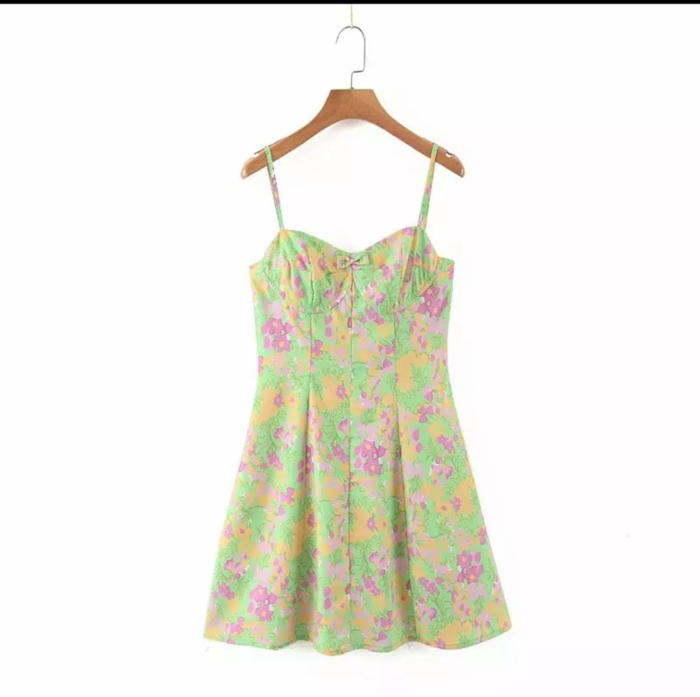 Floral Print Green Mini Dress