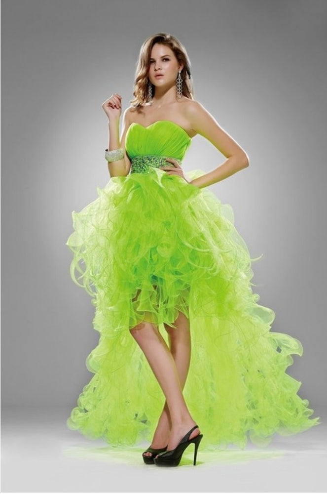 Strapless Hi Low Ruffled Dress Gown