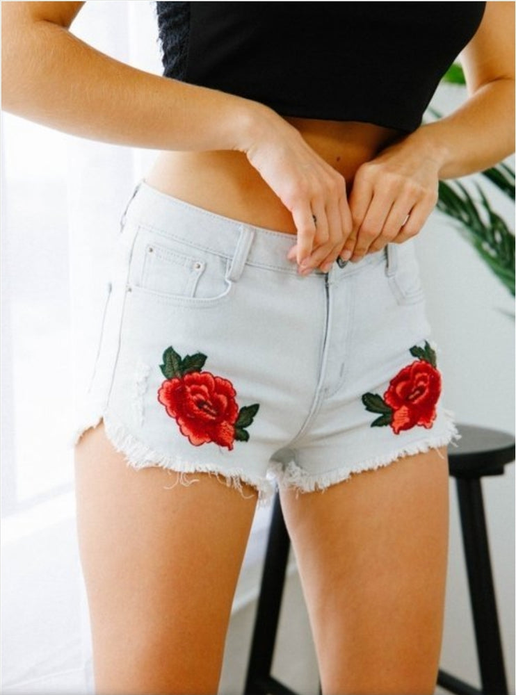 
                      
                        Oxy Floral Embroidery Denim Shorts
                      
                    