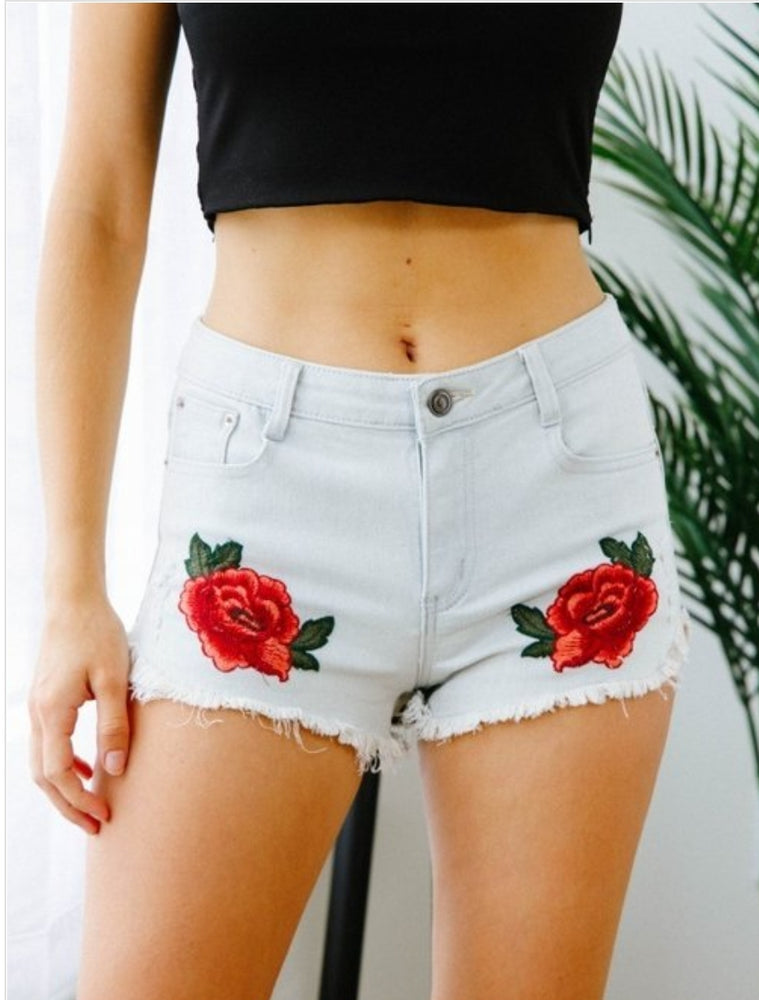 
                      
                        Oxy Floral Embroidery Denim Shorts
                      
                    