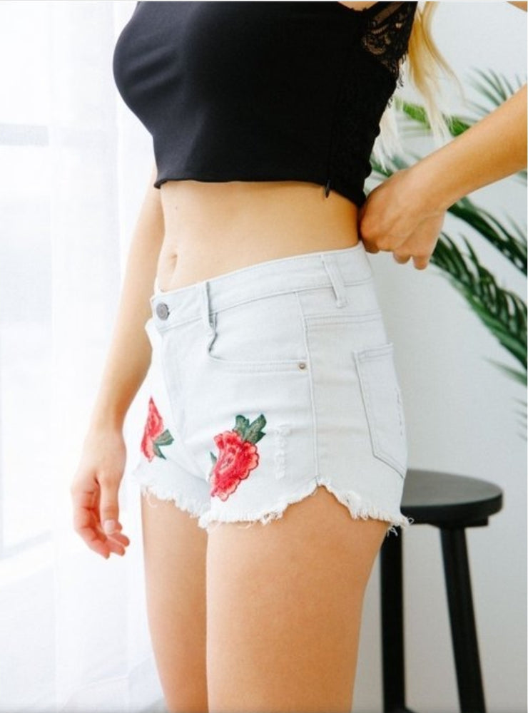 
                      
                        Oxy Floral Embroidery Denim Shorts
                      
                    