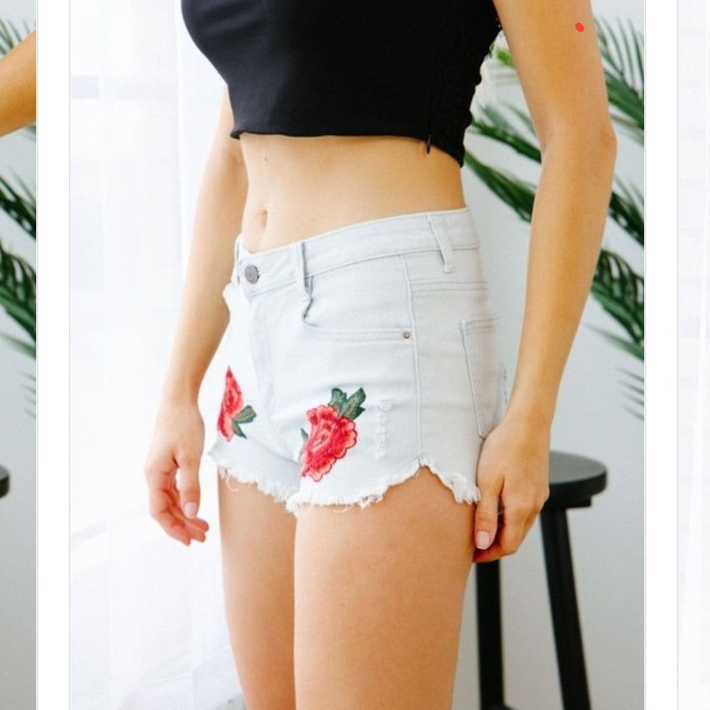 
                      
                        Oxy Floral Embroidery Denim Shorts
                      
                    