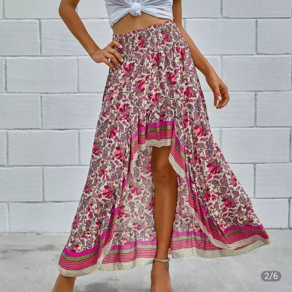 
                      
                        Printed Hi-Low Maxi Skirt
                      
                    