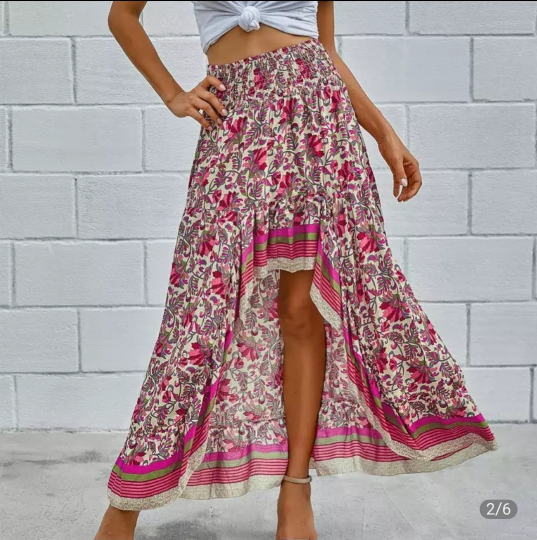 Printed Hi-Low Maxi Skirt