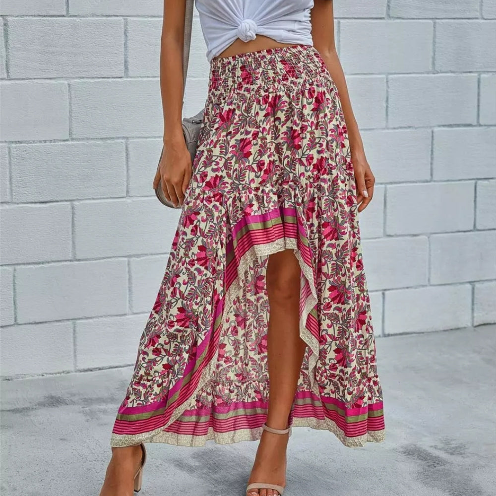 Printed Hi-Low Maxi Skirt