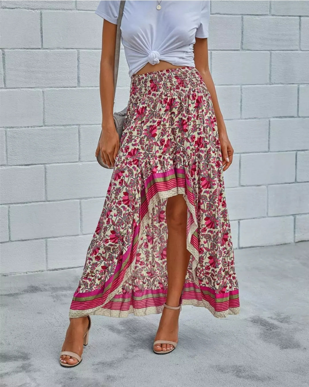 Printed Hi-Low Maxi Skirt