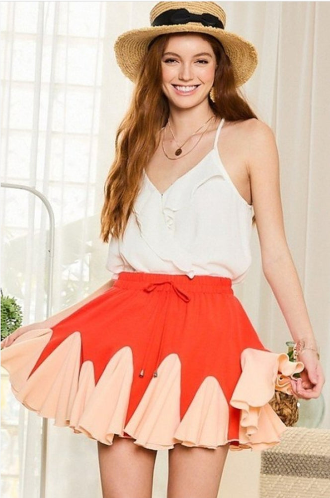 
                      
                        Color Block Ruffle Skorts
                      
                    