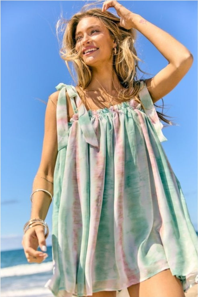 
                      
                        Tie Dye Mini Dress Green
                      
                    