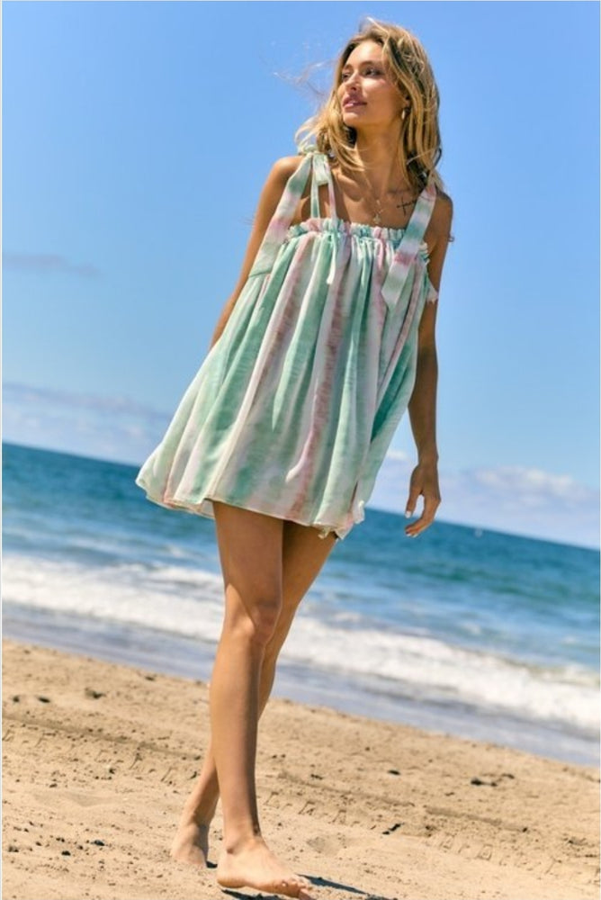 
                      
                        Tie Dye Mini Dress Green
                      
                    