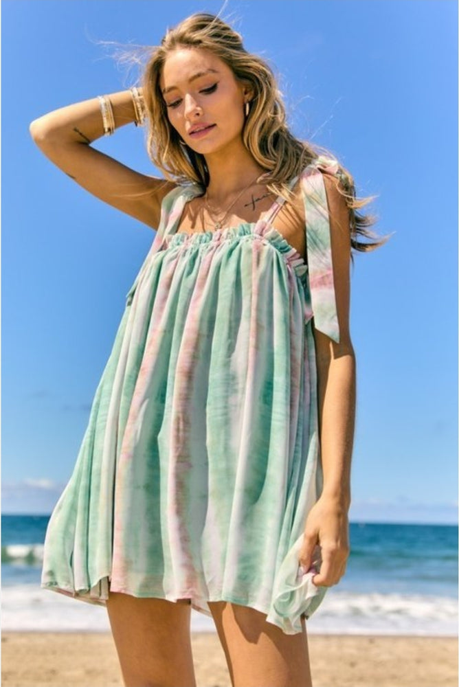 
                      
                        Tie Dye Mini Dress Green
                      
                    