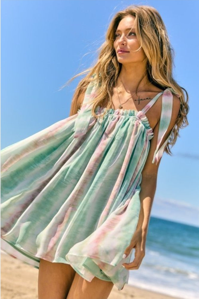 
                      
                        Tie Dye Mini Dress Green
                      
                    