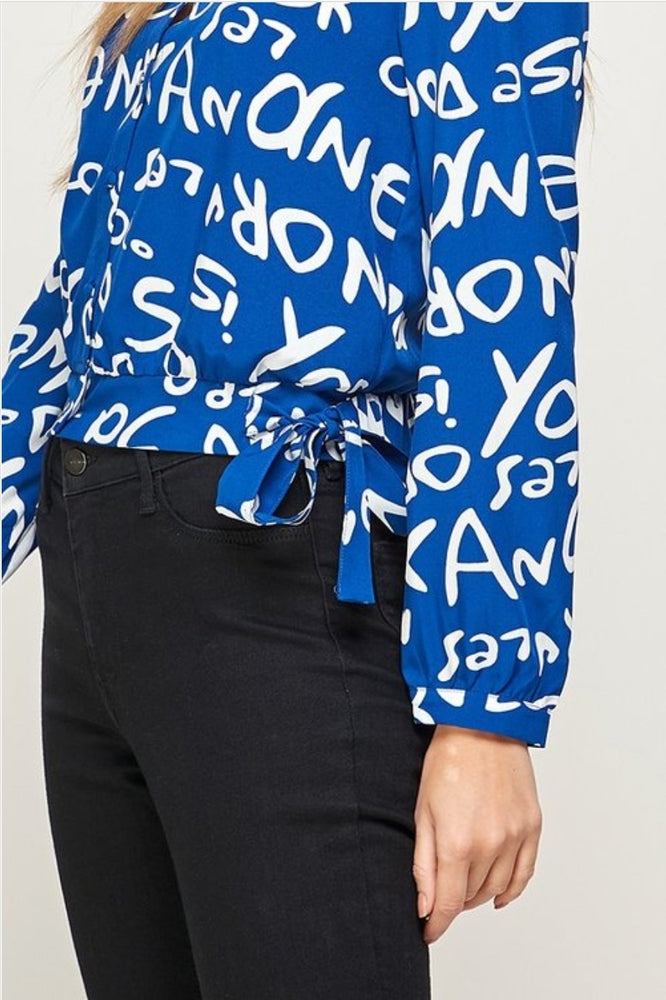 
                      
                        Printed Button Down Top Blue
                      
                    