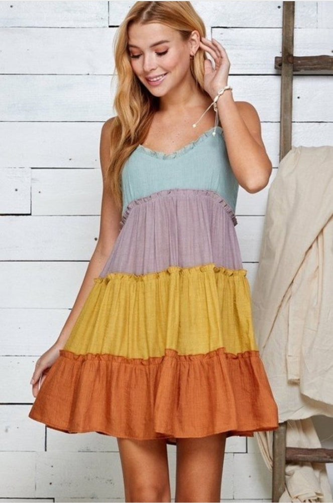 
                      
                        Multi Rust Ruffled Tiered Mini Dress
                      
                    