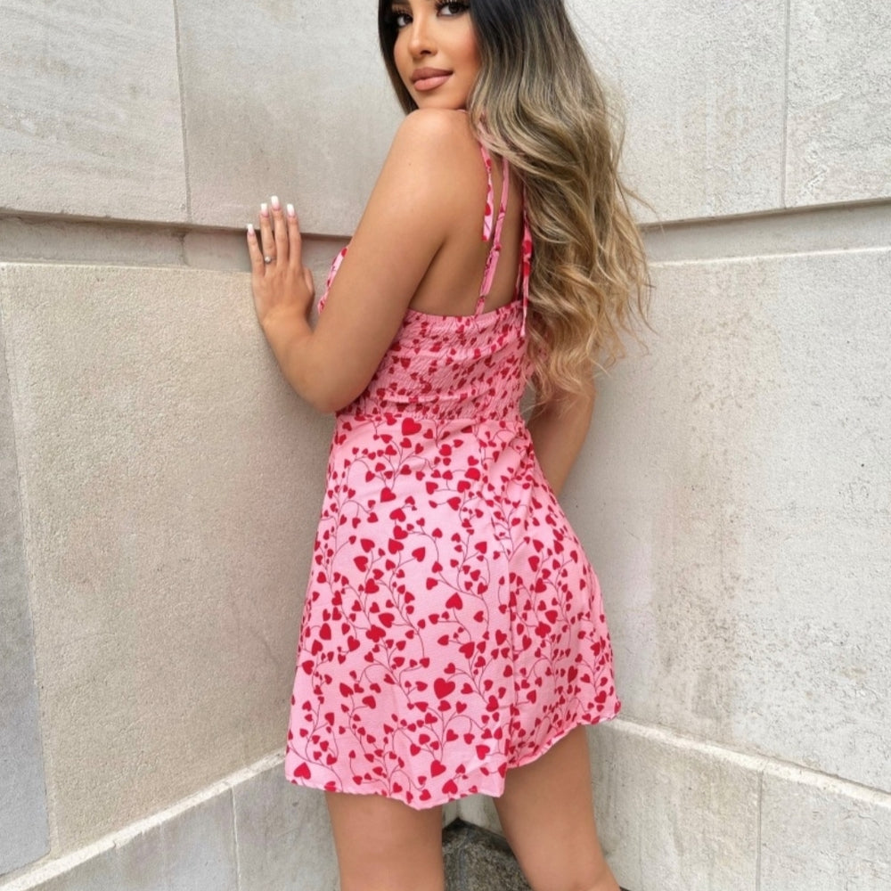 
                      
                        Pink Heart Print Multi Strap Slip Dress
                      
                    