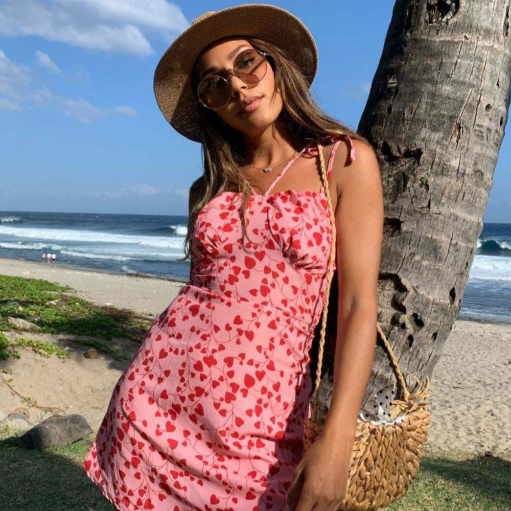 
                      
                        Pink Heart Print Multi Strap Slip Dress
                      
                    