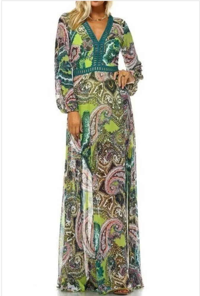 Printed Maxi Dress Green