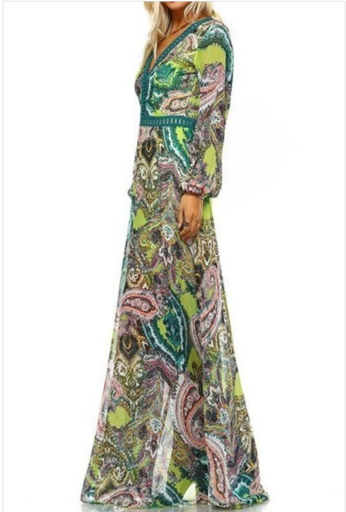 
                      
                        Printed Maxi Dress Green
                      
                    