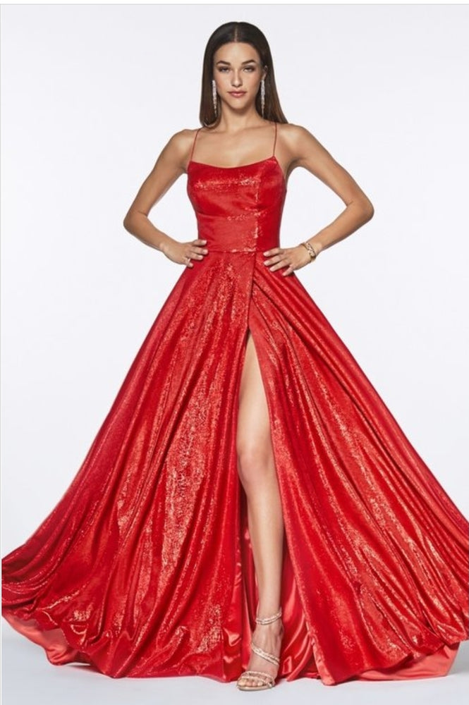 Long Sexy Metallic Dress Gown Red