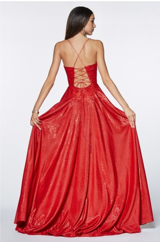 Long Sexy Metallic Dress Gown Red