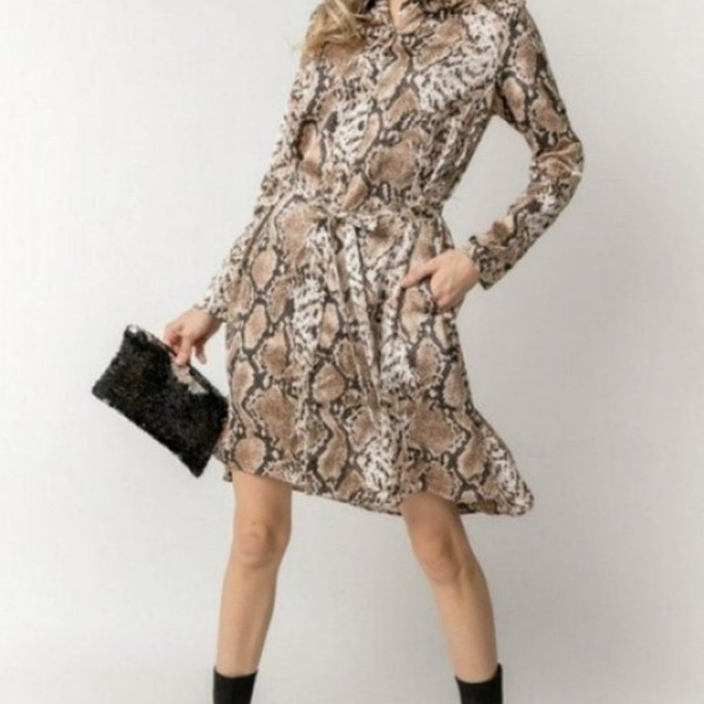 
                      
                        Wild Animal Python Print Shirt Dress with Belt
                      
                    