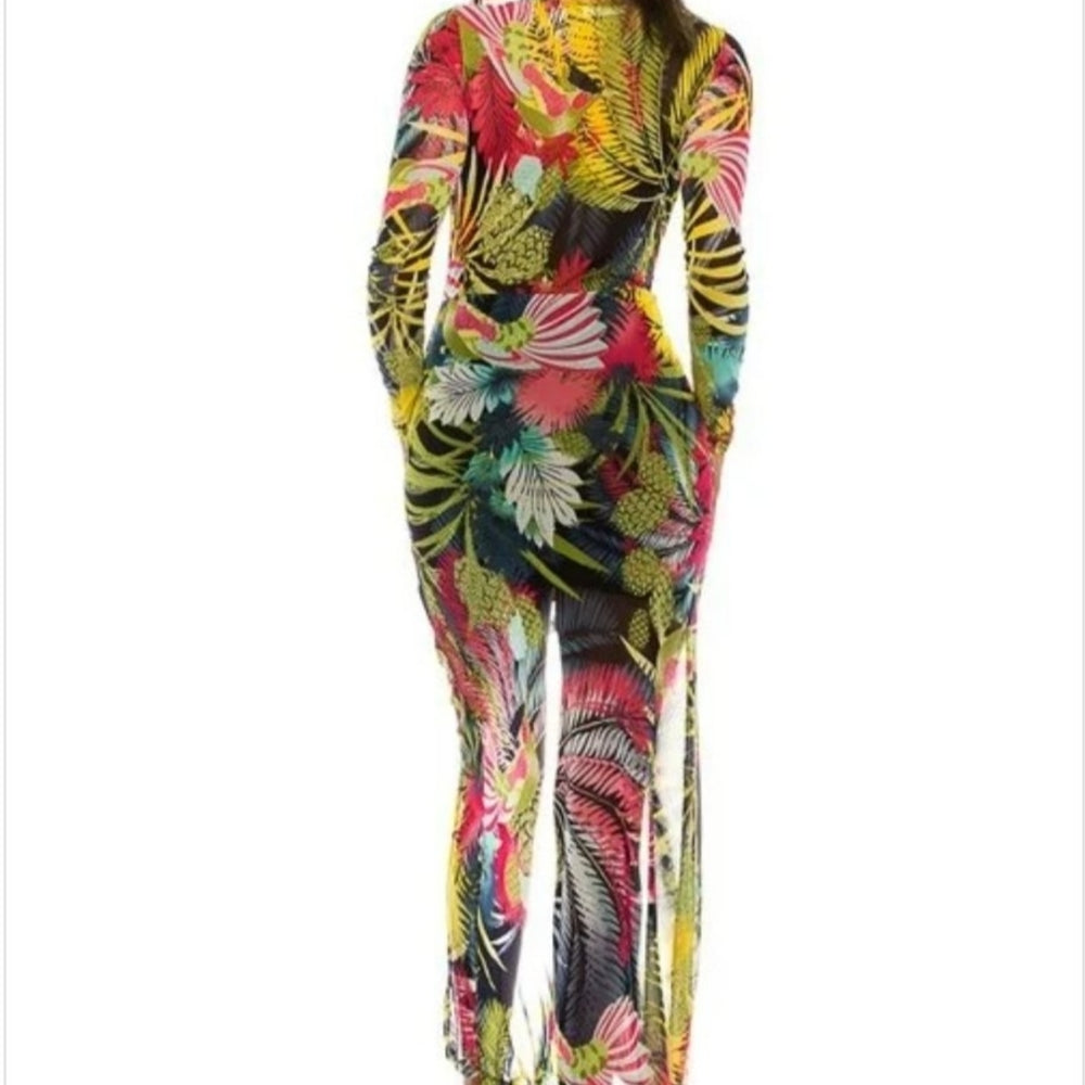 
                      
                        Sexy Tropical Printed V-Neck Mesh Dress
                      
                    