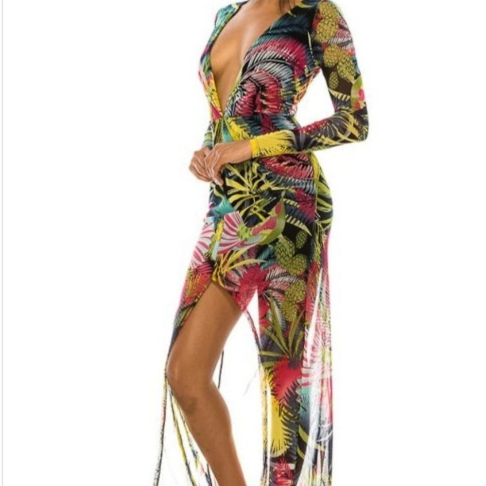 
                      
                        Sexy Tropical Printed V-Neck Mesh Dress
                      
                    