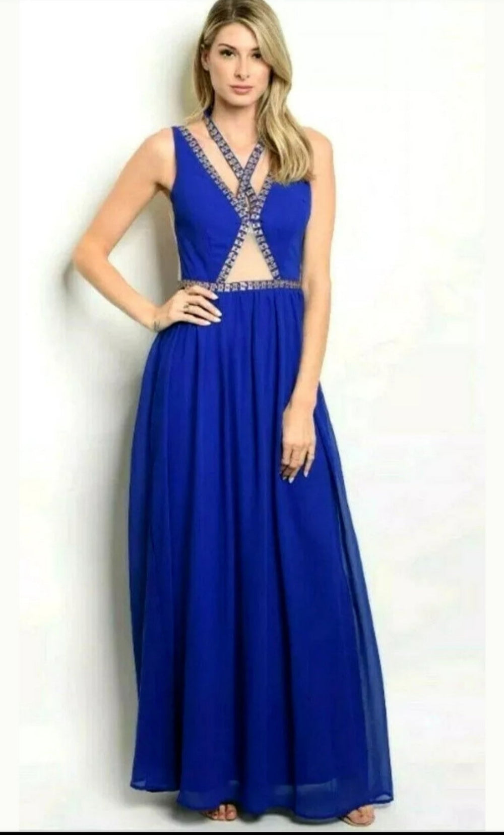 Solid Color Plunging Maxi Dress