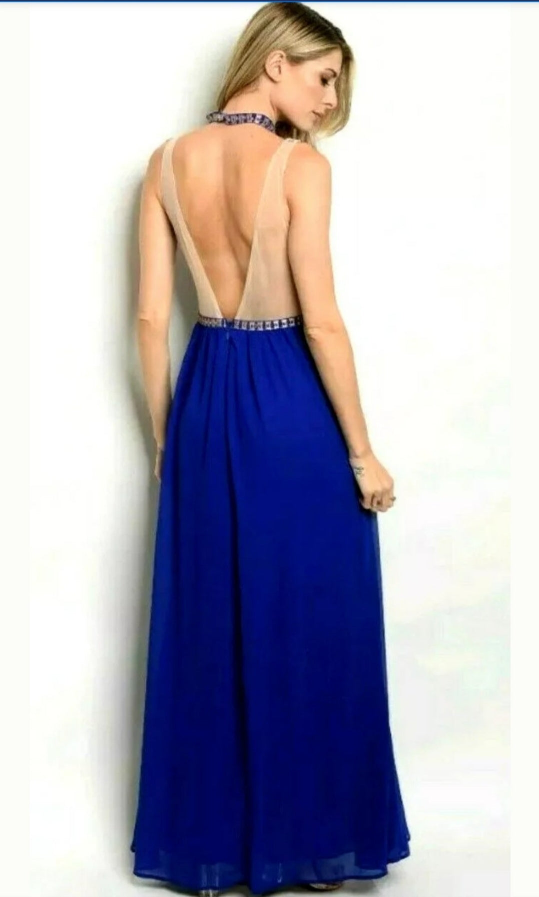 Solid Color Plunging Maxi Dress