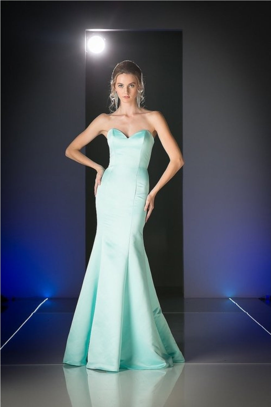 Strapless Sweetheart Neckline Satin Trumpet Gown Blue