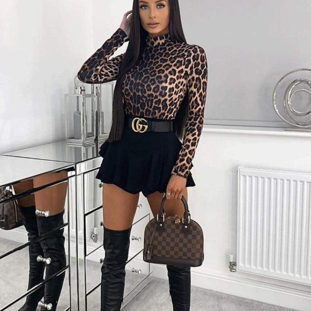 
                      
                        Leopard Print High Neck Long Sleeve Bodysuit
                      
                    