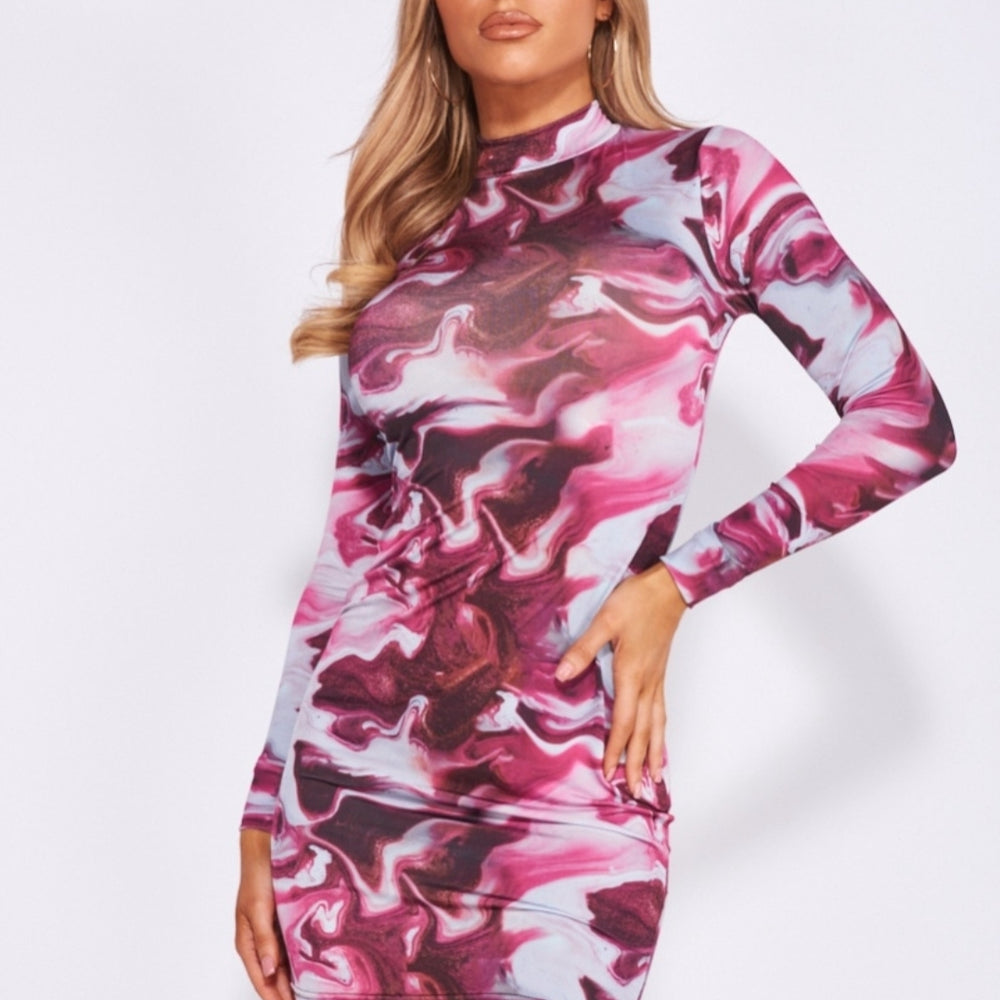 
                      
                        Plum Marble High Neck Long Sleeve Mini Dress
                      
                    