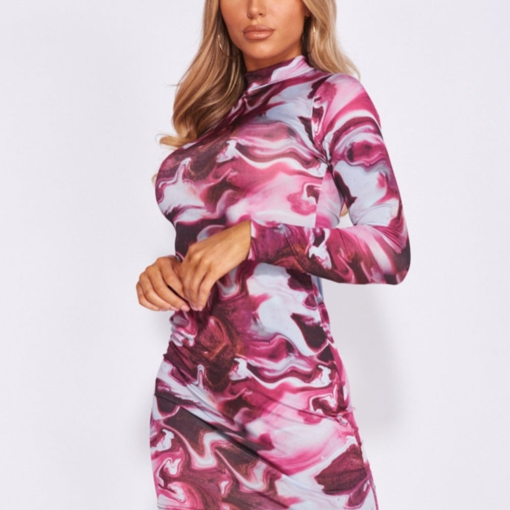 
                      
                        Plum Marble High Neck Long Sleeve Mini Dress
                      
                    