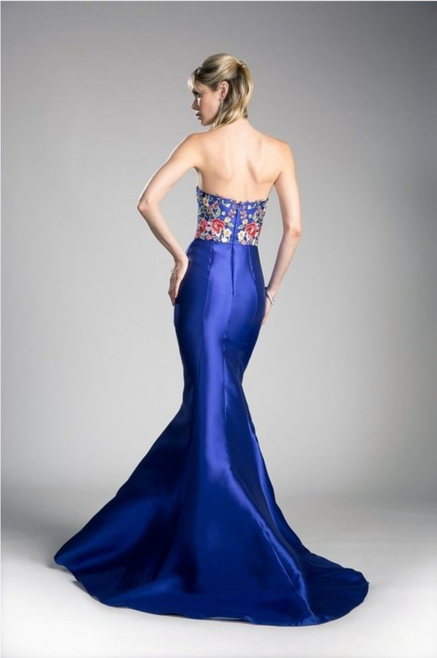 Mermaid Embellished Strapless Evening Gown Blue