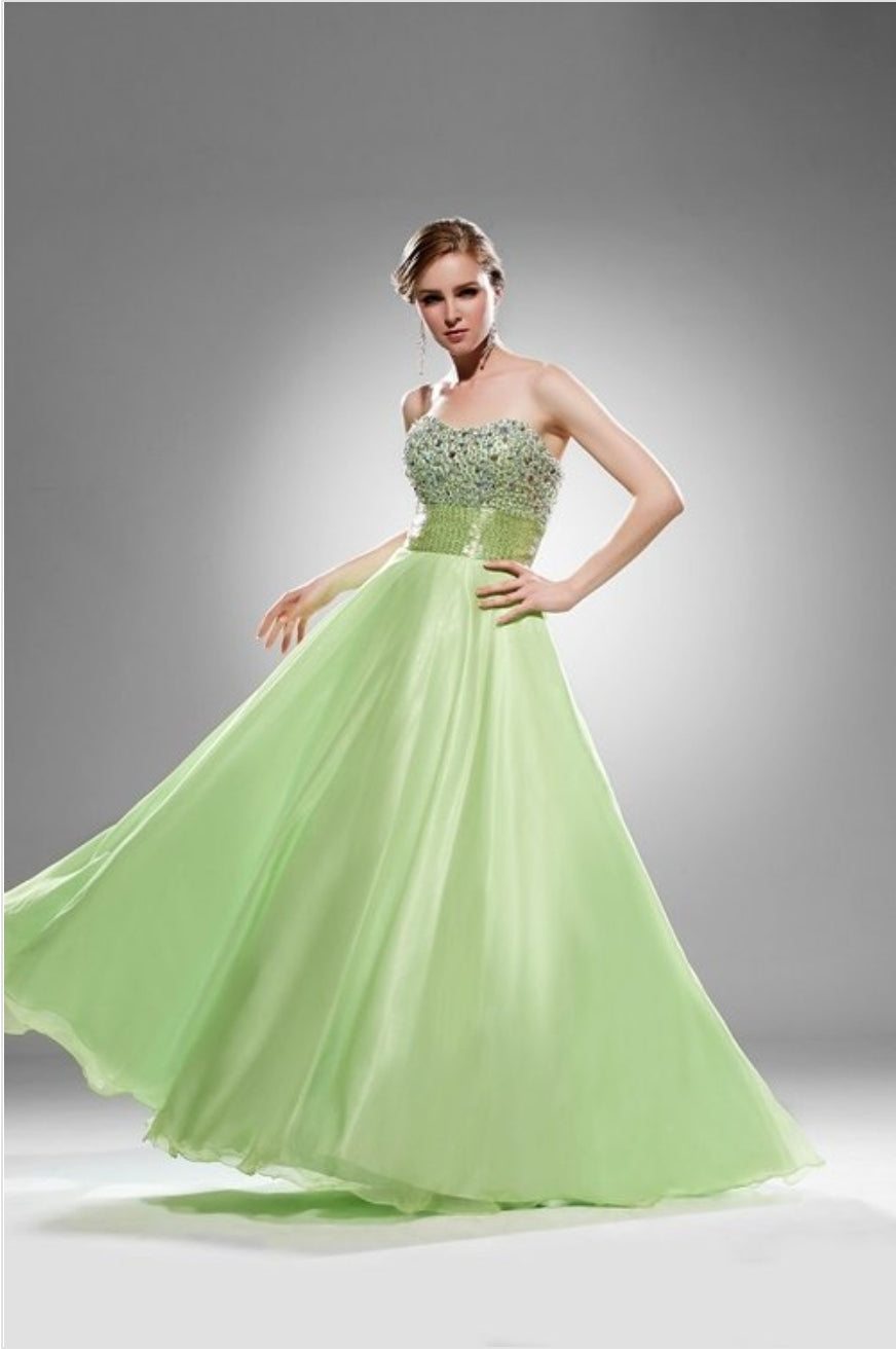 Strapless One Tone Rhinestones Bodice Gown