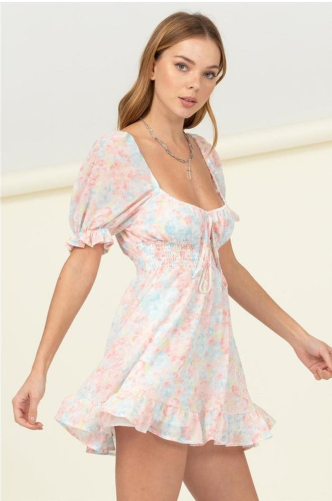 
                      
                        Light and Bright Ruffled Floral Print Mini Dress
                      
                    