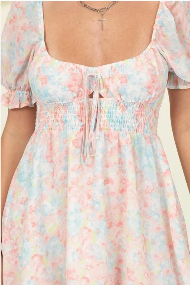 
                      
                        Light and Bright Ruffled Floral Print Mini Dress
                      
                    