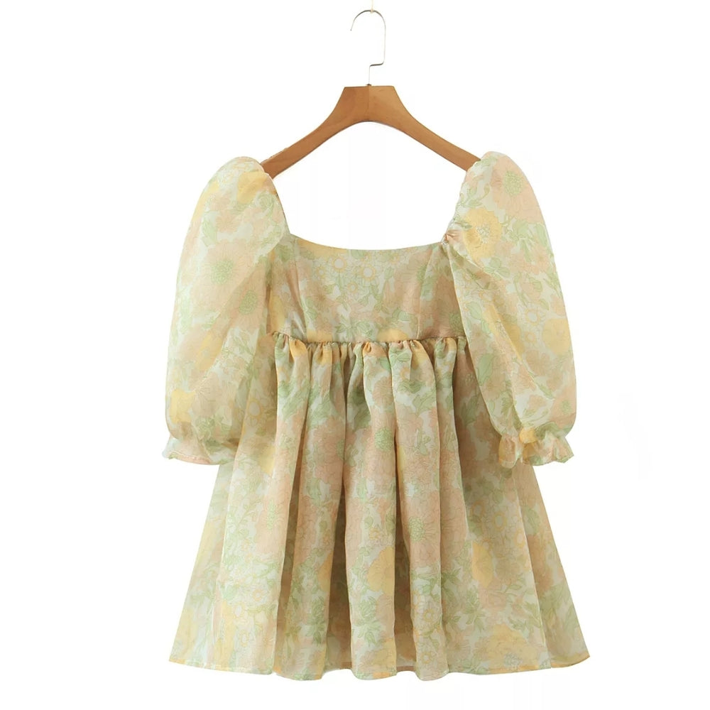 
                      
                        Floral Print Organza Summer Mini Dress Yellow
                      
                    