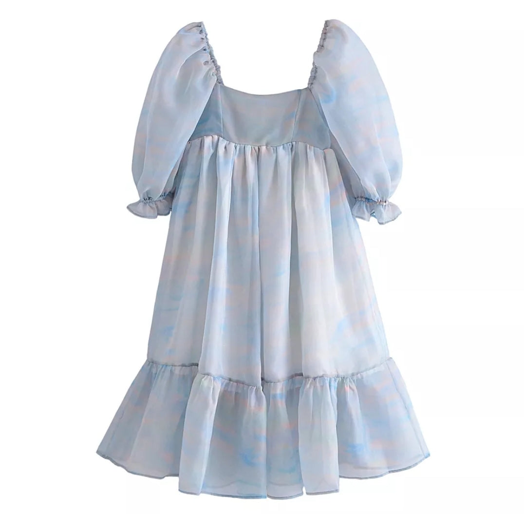 Misty Sky Tie Dye Organza Summer Midi Dress