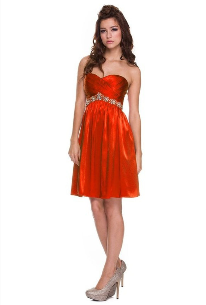 
                      
                        Rhinestones Embellish Cocktail Dress Red Orange
                      
                    