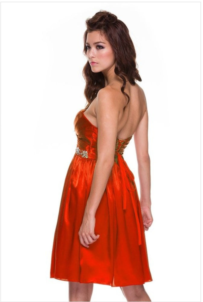 
                      
                        Rhinestones Embellish Cocktail Dress Red Orange
                      
                    