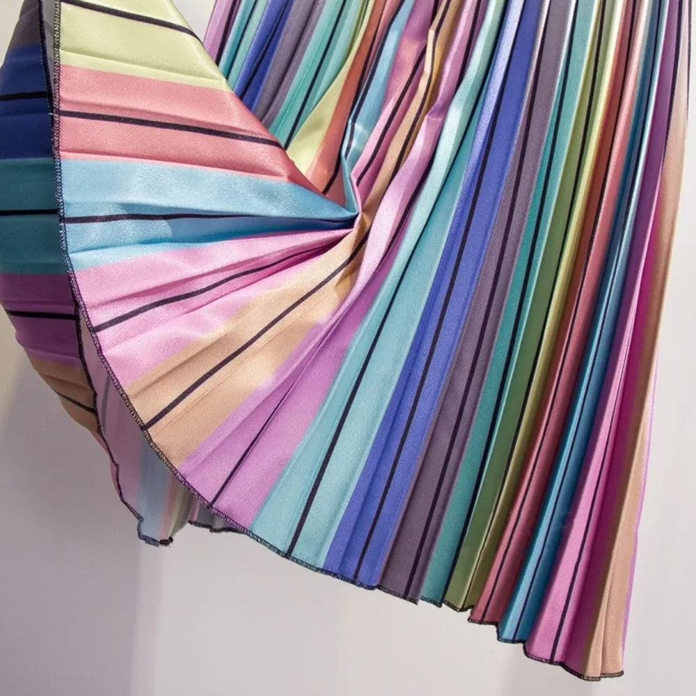 
                      
                        Rainbow Ombre Stripe Pleated Skirt
                      
                    