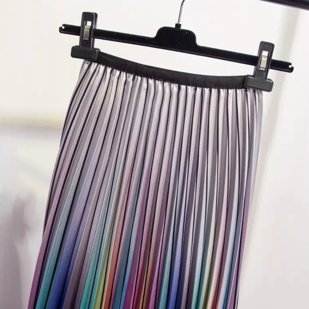 
                      
                        Rainbow Ombre Stripe Pleated Skirt
                      
                    