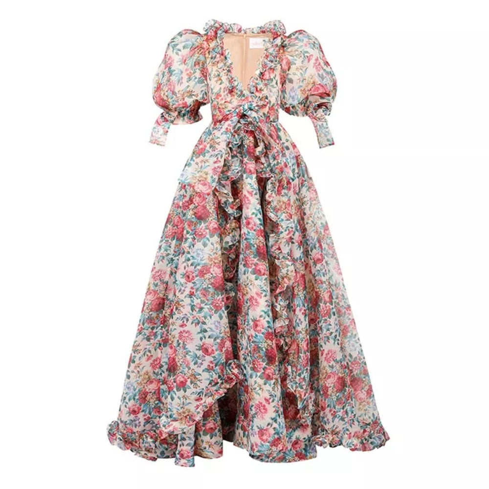 
                      
                        Floral Vintage Princess Organza Maxi Dress Red
                      
                    