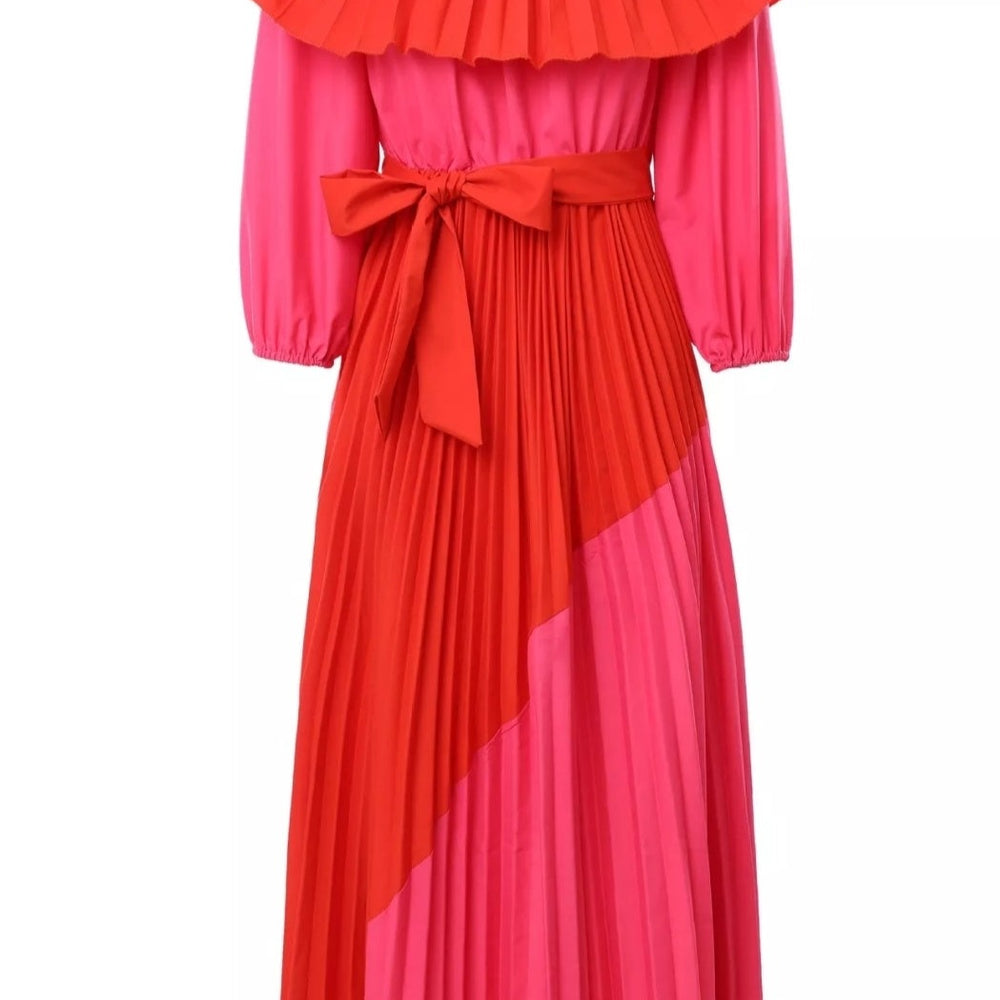 
                      
                        Color Block Off-Shoulder Pleated Maxi Dress
                      
                    