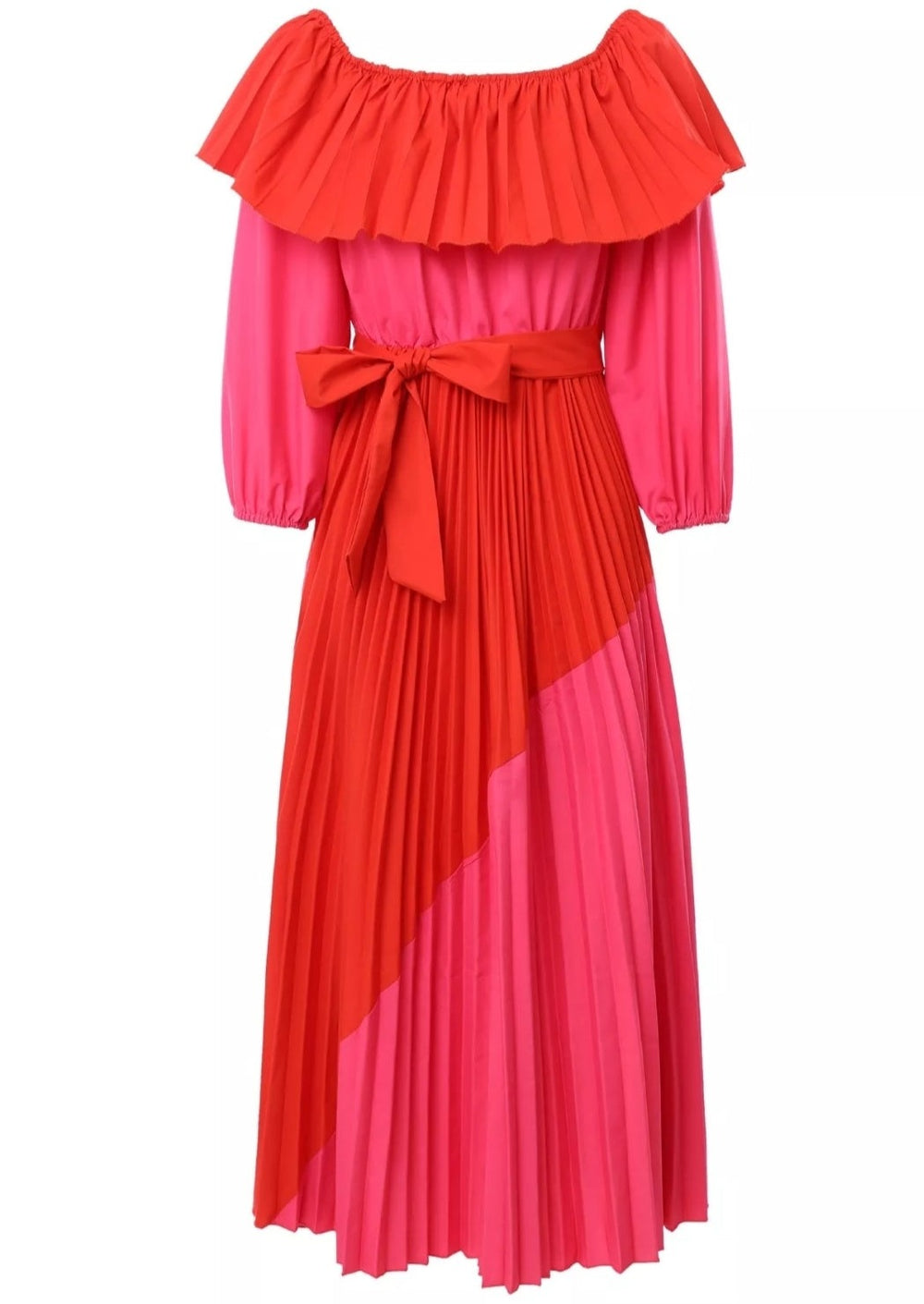 Color Block Off-Shoulder Pleated Maxi Dress