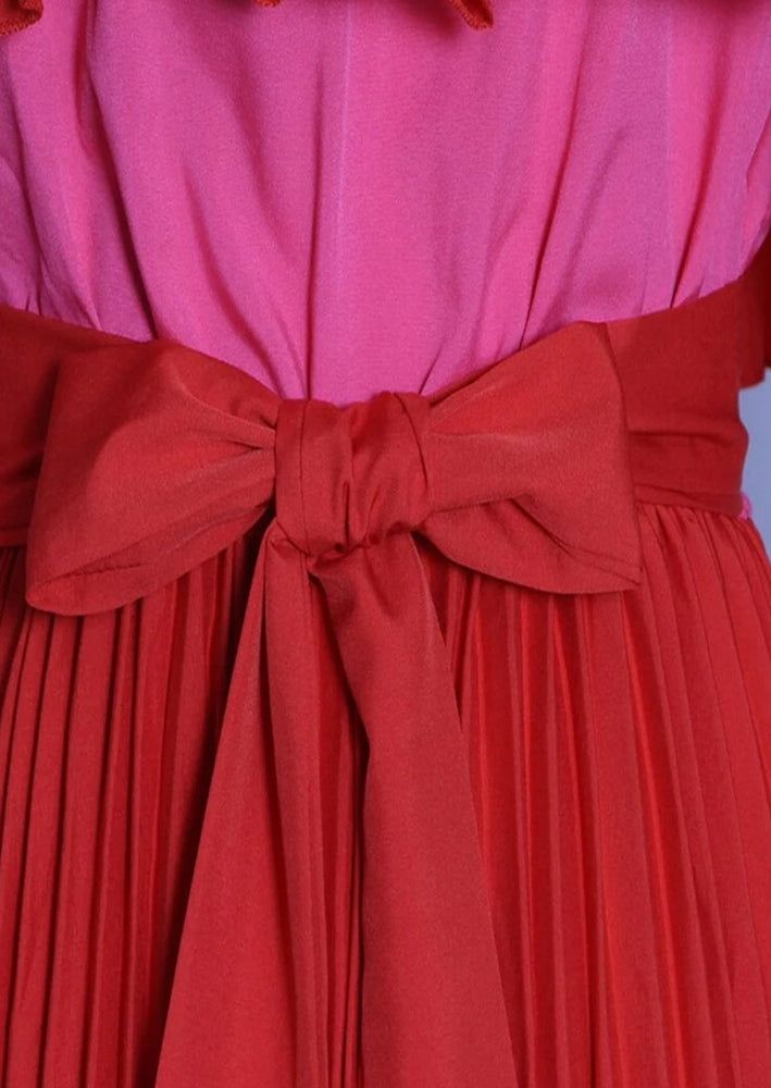 
                      
                        Color Block Off-Shoulder Pleated Maxi Dress
                      
                    