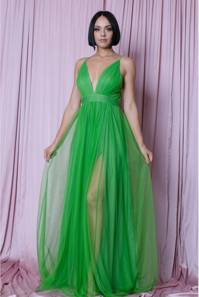 Mesh Kelly Green Maxi Dress